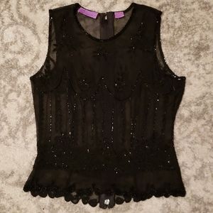 Calypso Black beaded Silk blouse EUC